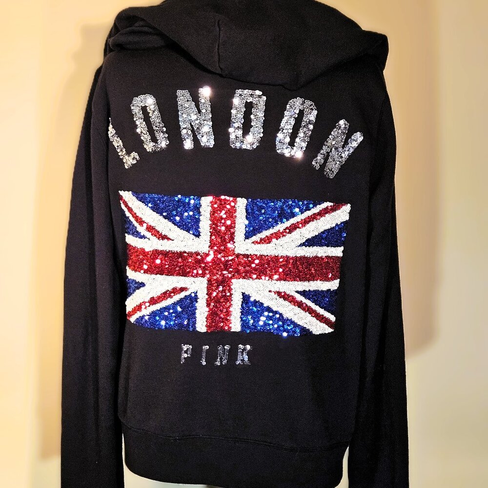 VS PINK Vintage LONDON Bling Hooded Sweatshirt (RARE!)